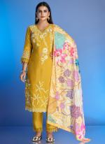 Roman Silk Yellow Casual Wear Embroidery Work Readymade Salwar Suit